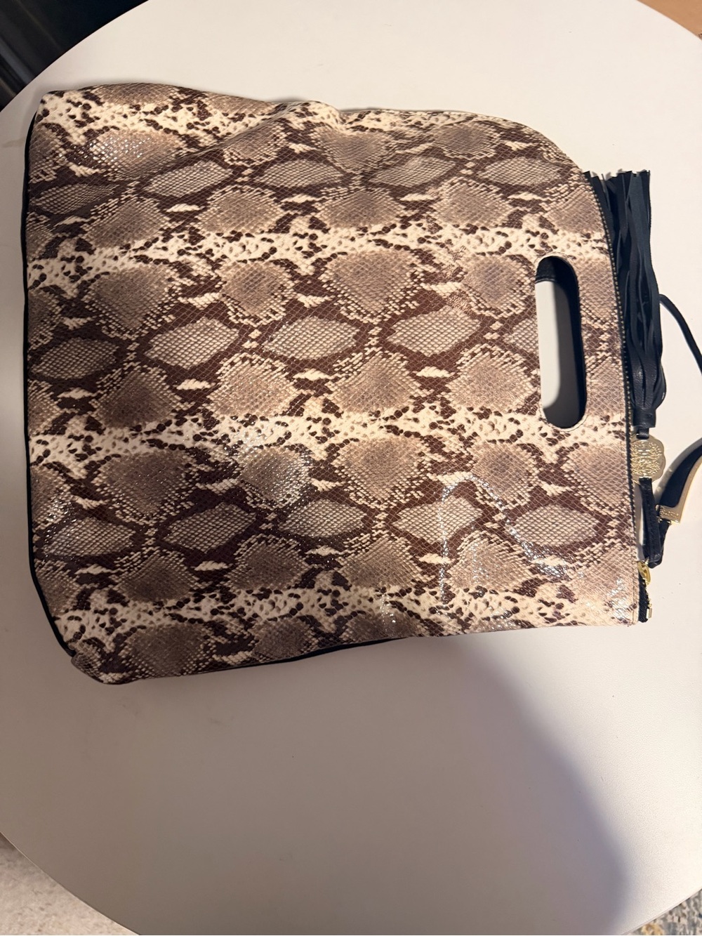Vince Camuto Brown & Cream Snake-Print with Black Tassel